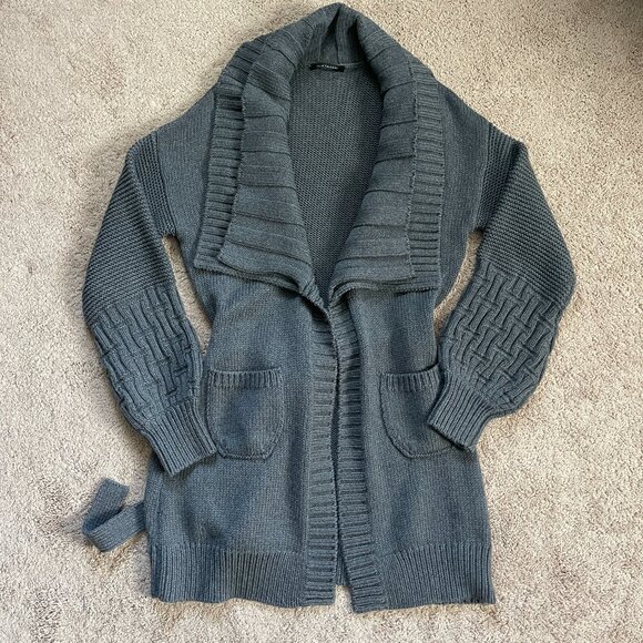 Elie Tahari Sweaters - Elie Tahari Double Shawl Collar Midi Balloon Sleeve Cardigan Gray Thick Womens L